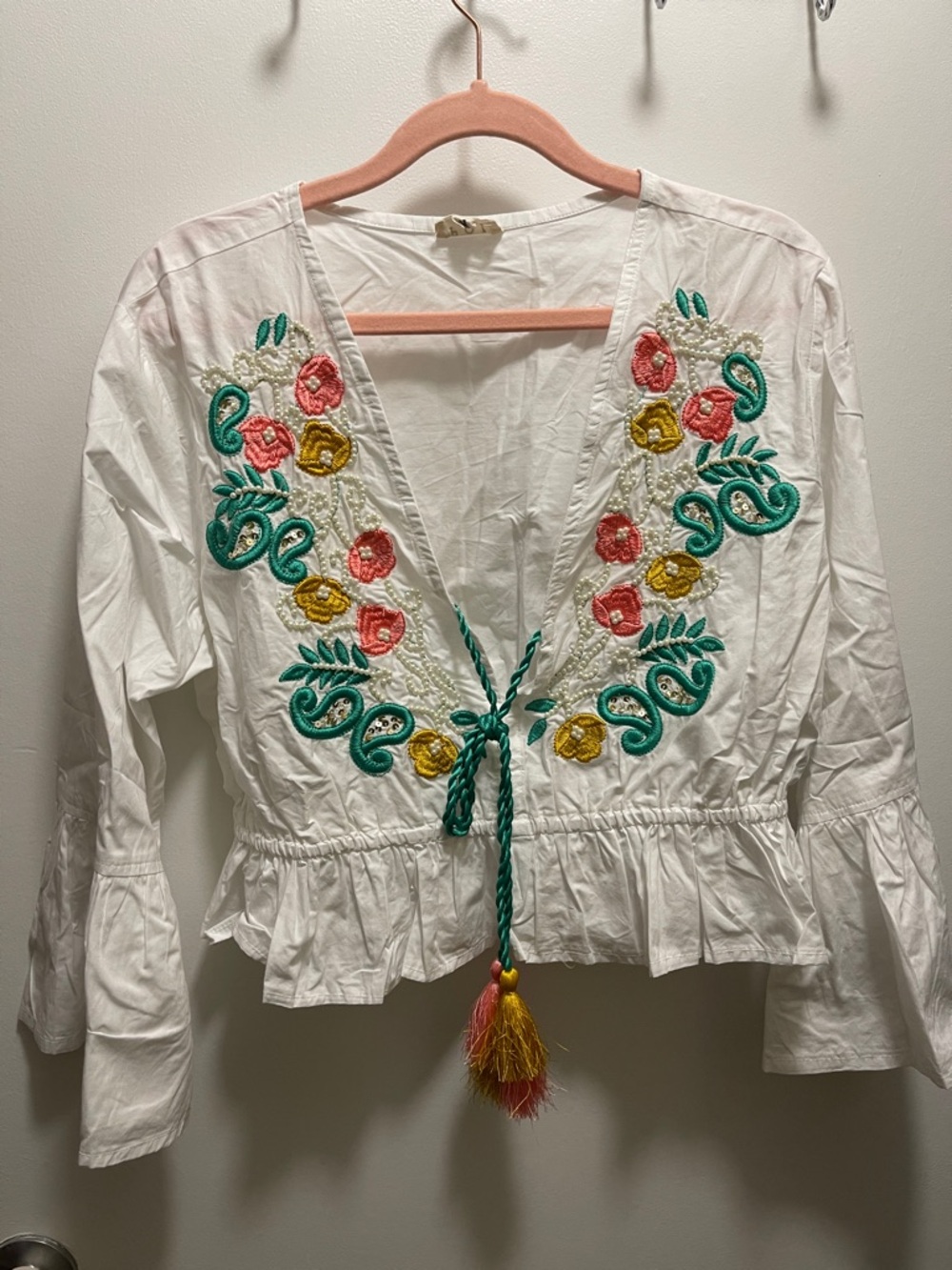 POL Embroidered Beaded Bohemian Crop w/ Tassels - Picture 4 of 10